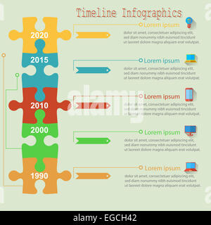 Infographics report templates in a line puzzle elements. Vector Stock Photo