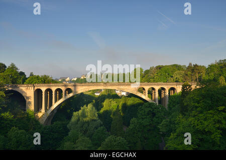 Adolphe bridge spanning the Petrusse valley, Luxembourg City, Luxembourg Stock Photo