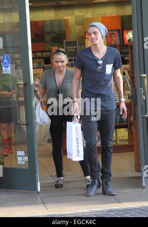 Alli Simpson shopping at The Grove in Hollywood with a male companion Featuring: Alli Simpson Where: Los Angeles, California, United States When: 20 Aug 2014 Stock Photo