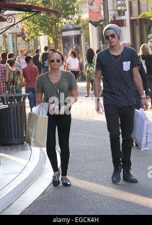 Alli Simpson shopping at The Grove in Hollywood with a male companion Featuring: Alli Simpson Where: Los Angeles, California, United States When: 20 Aug 2014 Stock Photo