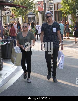 Alli Simpson shopping at The Grove in Hollywood with a male companion Featuring: Alli Simpson Where: Los Angeles, California, United States When: 20 Aug 2014 Stock Photo