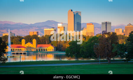 Denver is the largest city and capital of the State of Colorado. It seen here from City Park. Stock Photo