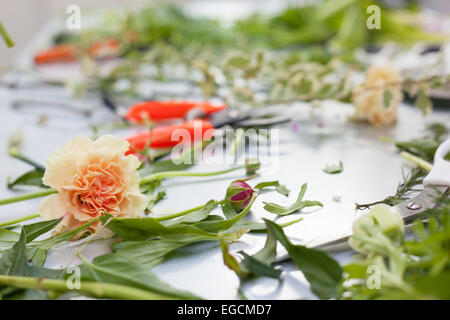 Florist working process. Conceptual photo. workshop Stock Photo