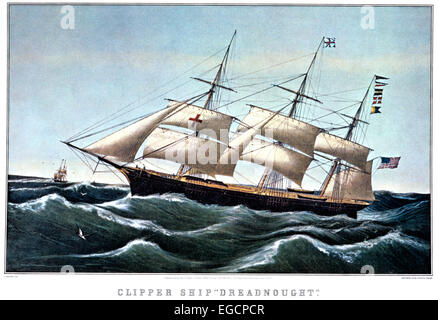 CURRIER AND IVES LITHOGRAPH CLIPPER SHIP DREADNOUGHT OFF SANDY HOOK 1854 SQUARE RIGGED SAILING SHIP Stock Photo