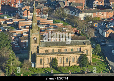 An aerial view of St George's Parish Church in Tyldesley, Greater Manchester Stock Photo