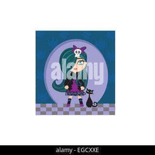 Sad emo girl and her cat. Stock Vector