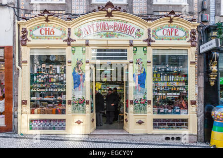 Porto, Portugal. A Perola do Bolhao grocery store. This historical delicatessen shop is decorated in the Art-Nouveau style Stock Photo