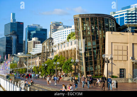 Darling Harbour (Harbor), Sydney, a very popular tourist attraction; [tourism; destination; Australia; Australian; contemporary architecture; modern] Stock Photo