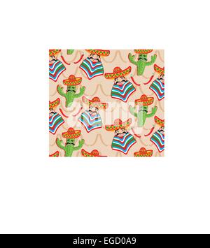 Mexican pattern with cactus, hat and chill illustration over background. Stock Vector