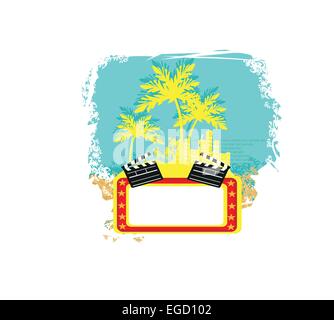 decorative background with palm trees, grunge circles and movie clapper board Stock Vector