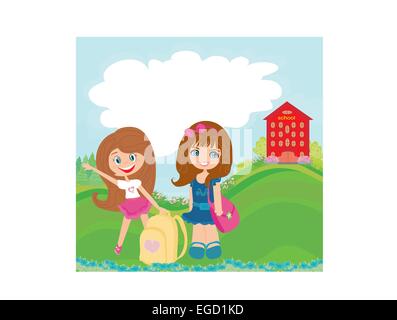 happy girls go to school Stock Vector Image & Art - Alamy