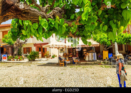 Main street in Beautiful Omodos village in Cyprus Stock Photo