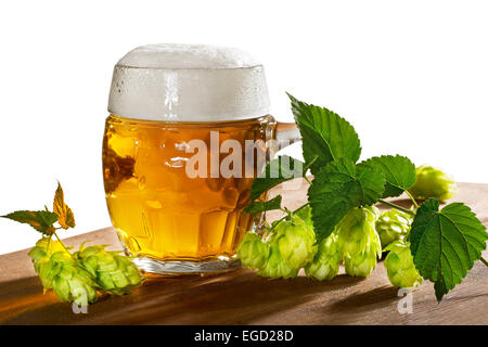 beer glass and hops isolated on the white background Stock Photo