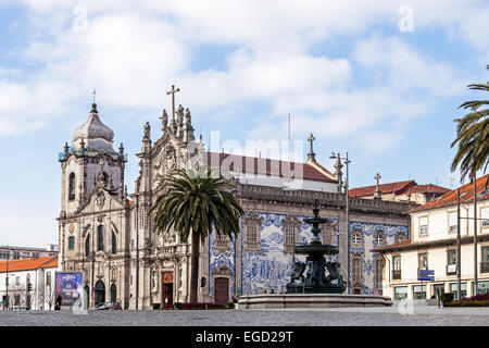 Porto, Portugal. Carmelitas Church on the left, Mannerist and Baroque styles, and Carmo Church at the right in Rococo style. Stock Photo