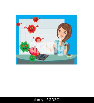 Computer virus attacking laptop in the office Stock Vector