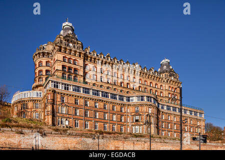 The Grand Hotel in Scarborough, North Yorkshire, on a sunny winter day. Completed in 1867, the hotel is a Grade II listed... Stock Photo