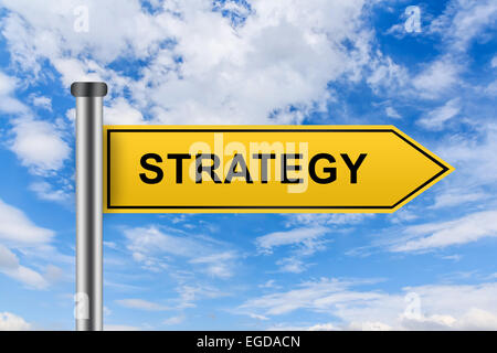 strategy words on yellow road sign on blue sky Stock Photo