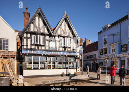 'The Newcastle Packet', a mock Tudor public house built in 1898-9 using some timber from a 15th or 16th Century house, on the se Stock Photo
