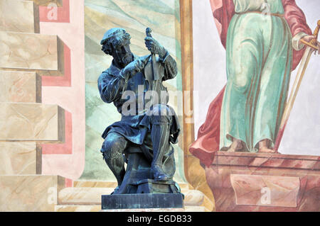 Matthias Klotz memorial statue, Violin maker, Mittenwald, Bavaria, Germany Stock Photo