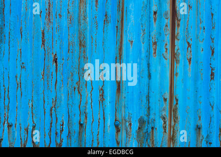 Rusting blue painted corrugated iron texture Stock Photo