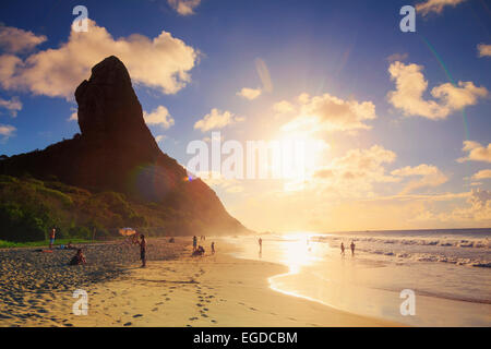 Brazil, Fernando de Noronha, Conceicao beach with Morro Pico mountain in the background Stock Photo