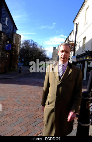 Rochester, UK. 23rd Feb, 2015. Ukip holds an event in Rochester to announce it's health policy, Nigel Farage arrives,. Credit:  Rachel Megawhat/Alamy Live News Stock Photo