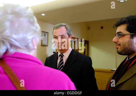Rochester, UK. 23rd Feb, 2015. Ukip holds an event in Rochester to announce it's health policy, Nigel Farage speaks with supporters. Credit:  Rachel Megawhat/Alamy Live News Stock Photo
