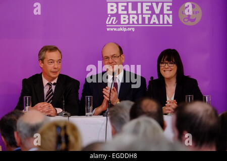 Rochester, UK. 23rd Feb, 2015. Ukip holds an event in Rochester to announce it's health policy, Nigel Farage,  Mark Reckless MP and Louise Bours MEP. Credit:  Rachel Megawhat/Alamy Live News Stock Photo