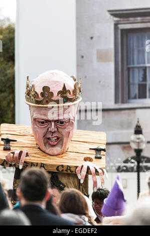 Westminster, London, UK. 23rd February, 2015. Hundreds of lawyers, trade unionists and campaigners gathered outside Parliament today in protest at the government’s ongoing cuts to legal aid.  A huge effigy of Chris Grayling dressed as King John also made an appearance. Credit:  Gordon Scammell/Alamy Live News Stock Photo