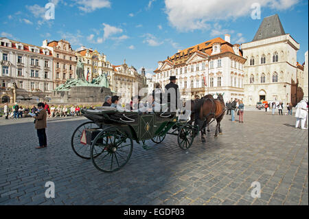Horse drawn carriage on the Altstadtplatz, Prague, Czech Republic, Europe Stock Photo