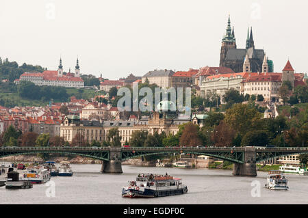 View to Prague Castle, St. Vitus Cathedral and Capuchin Monastery, Prague, Czech Republic, Europe Stock Photo