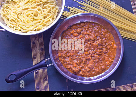 Spaghetti bolognese sauce in pan Stock Photo