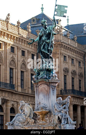 The Franconia Fountain in front of the Residence, Wuerzburg Residence, Wuerzburg, Franconia, Bavaria, Germany Stock Photo