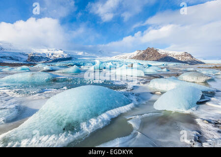 Frozen Fjallsarlon iceberg lagoon in winter Iceland Europe Stock Photo