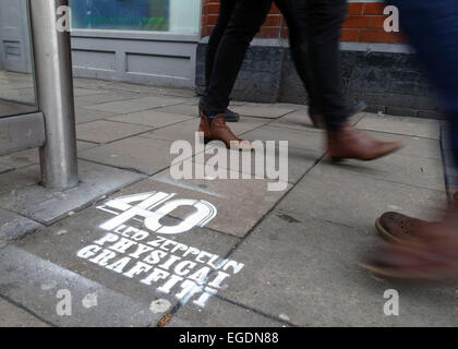 Graffito advert on pavement for rereleased Led Zeppelin album, London Stock Photo