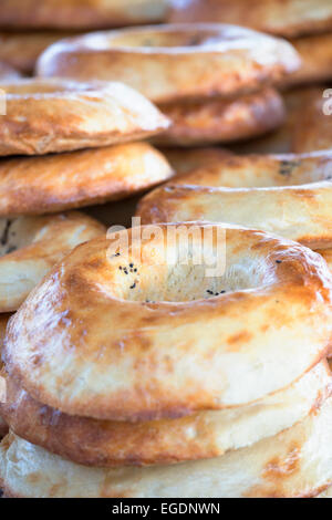 Traditional Uzbek bread, Samarkand, Samarqand Province, Uzbekistan Stock Photo