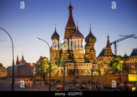 St. Basil's Cathedral on Red Square at dusk, Moscow, Russia, Europe Stock Photo