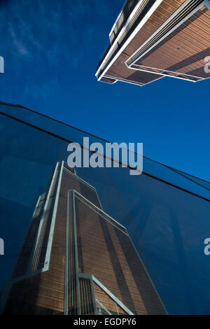 Reflection of the Mercury City Tower (Europe's tallest building) in a window in Moscow City, Moscow, Russia, Europe Stock Photo