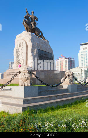 Damdin Sukhbaatar Statue in Sukhbaatar Square, Ulaanbaatar, Mongolia Stock Photo