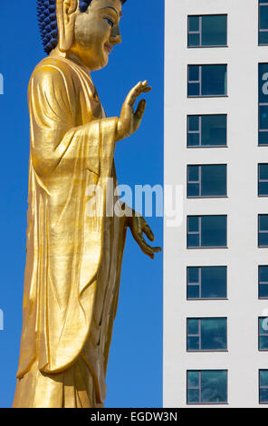 Buddha and office building, Buddha Park, Ulaanbaatar, Mongolia Stock Photo