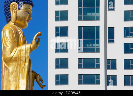 Buddha and office building, Buddha Park, Ulaanbaatar, Mongolia Stock Photo