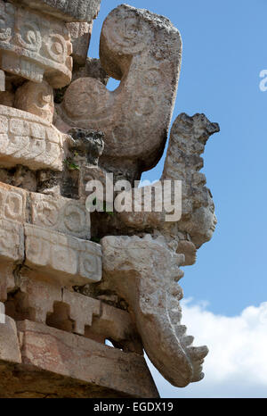 Figure of a man inside a serpent mouth Mayan ruins at Labna, Yucatan ...