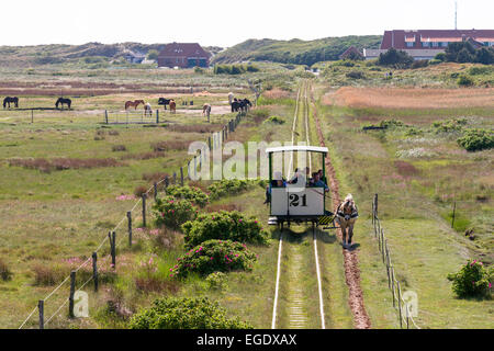 Horse drawn train, Spiegeroog Island, Nationalpark, North Sea, East Frisian Islands, East Frisia, Lower Saxony, Germany, Europe Stock Photo