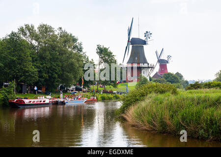 Windmills of Greetsiel, Lower Saxony, Germany, Europe Stock Photo