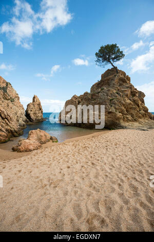 Red sand beach, Tossa de Mar, Costa Brava, Spain Stock Photo