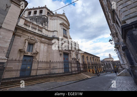 Via Crociferi street leading to San Benedetto, Religious Architecture in Catania, Sicily, Italy. Italian Tourism, Travel and Hol Stock Photo