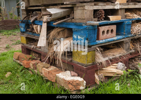 Mini beast man made habitat  shelter to aid conservation of insects invertebrates Stock Photo