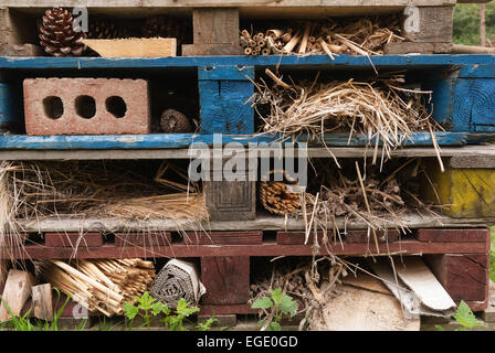 Mini beast man made habitat  shelter to aid conservation of insects invertebrates Stock Photo