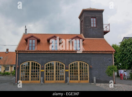 AHUS, SOUTH SWEDEN - JUNE 28, 2014: Old fire station building in special design with tower on June 28, 2014 in Ahus, South Swede Stock Photo