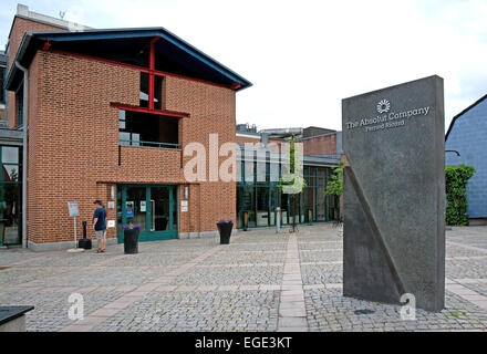 AHUS, SOUTH SWEDEN - JUNE 28, 2014: Exterior entrance of factory producing the world famous vodka 'Absolut' on June 28, 2014 in Stock Photo